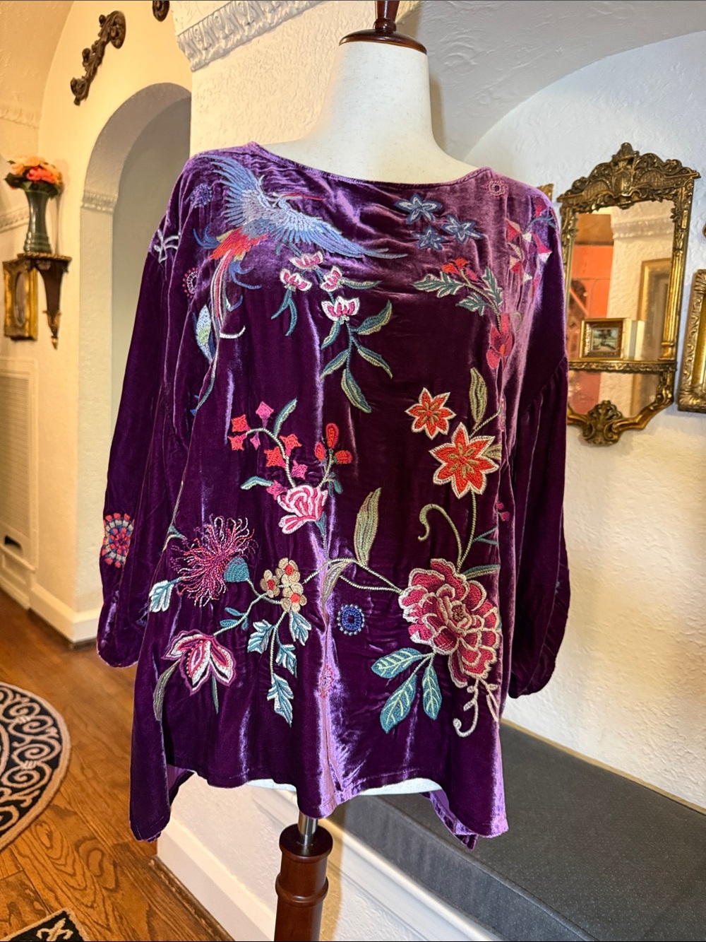 Johnny Was Purple Velvet Embroidered Top